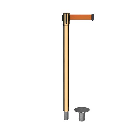 MONTOUR LINE Retractable Belt Removable Stanchion, 2ft Pol.Brass Post  7.5ft Orange MX530R-PB-OR-75